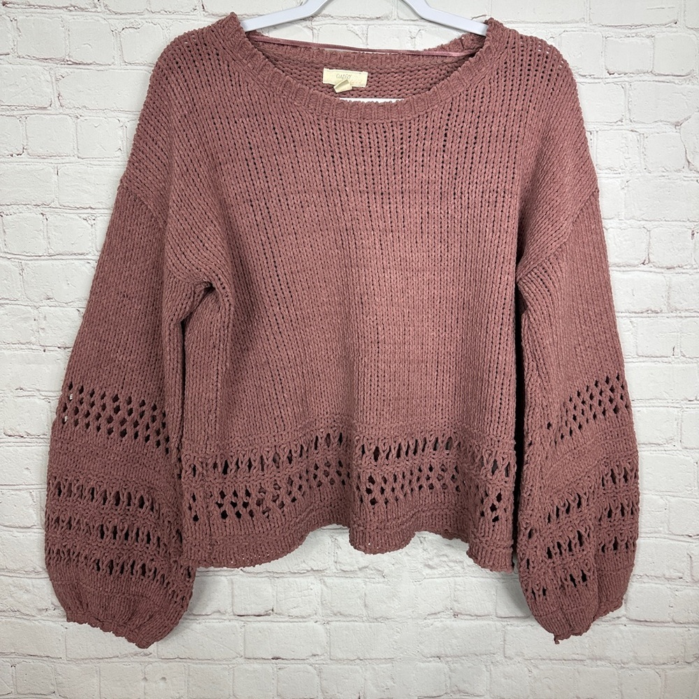 Cupio Pink Bishop Sleeve boho comfy soft sweater open‎ knit sz S chunky knit